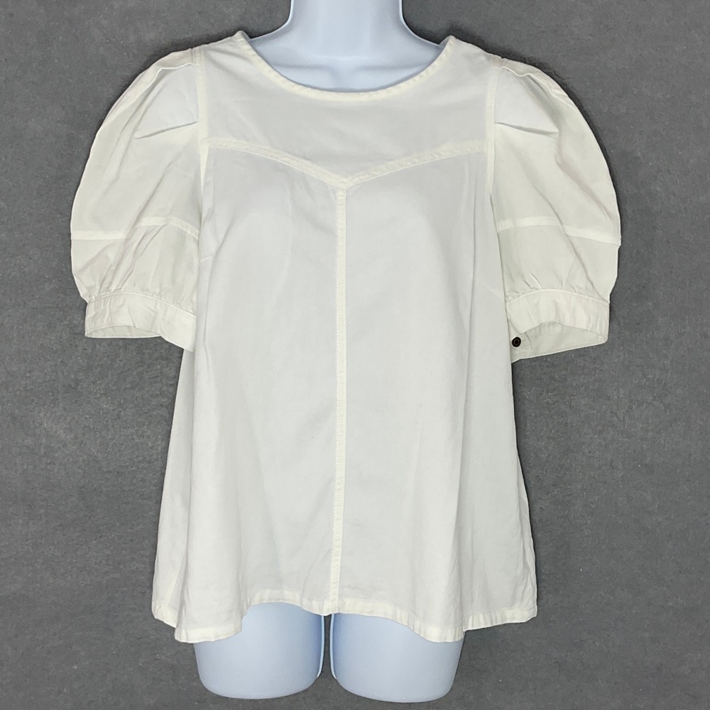 Universal Thread Top Womens Size XL White Cotton Puff Sleeve Zip Peasant